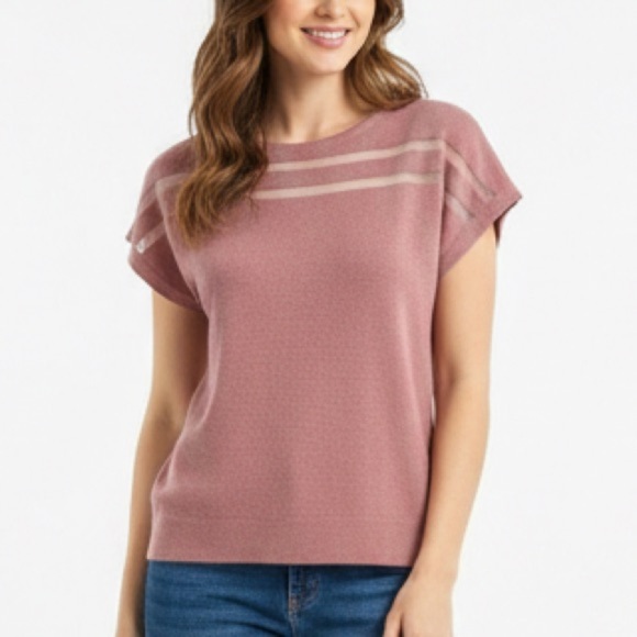 Sioni Sweaters - NWT Sioni Mesh Inset skit top MEDIUM Mauve Crewneck